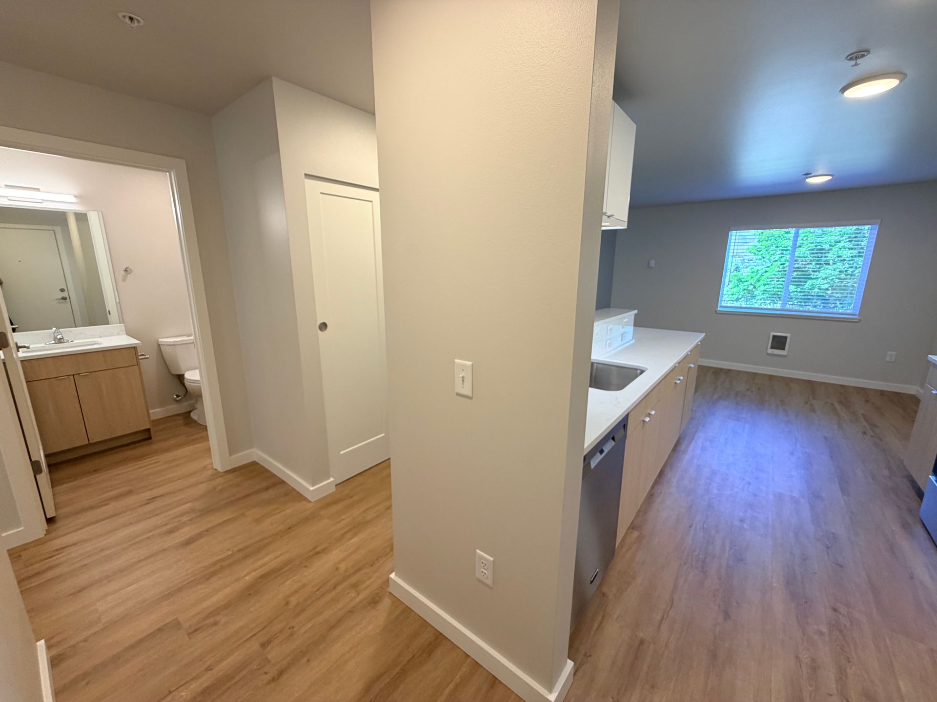 Fully renovated with creative finishes! 2 bed, 2 baths, a/c, dishwasher, w/d, covered parking and VIEWS! 9 of 12