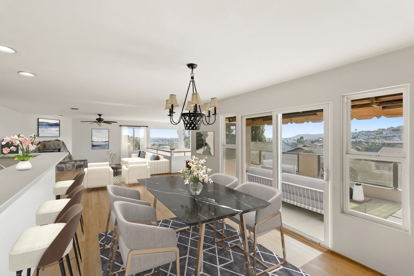 Large deck overlooking Expansive View of San Diego Bay! Double Car garage! Large backyard! WOOD FLOORS , CUL DE SAC ,