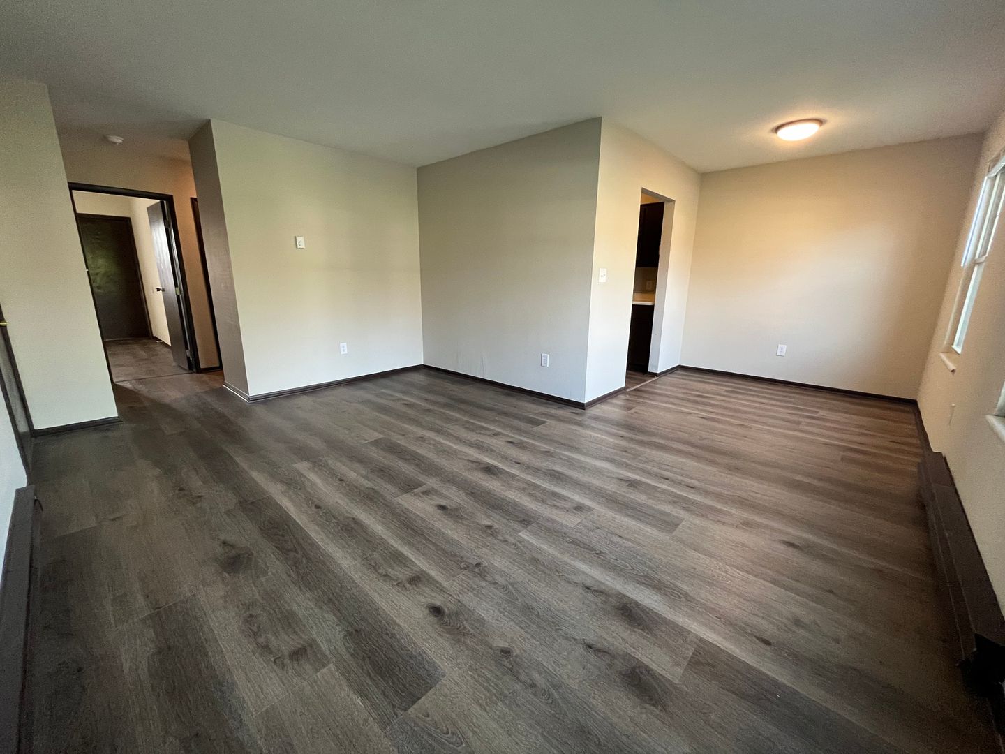 Living room with wood-look flooring