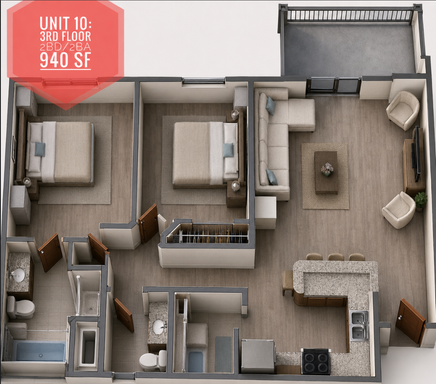 2 BD 2 BA 3rd Floor – photo 1