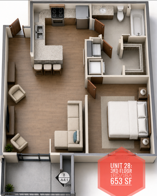 1 BD 1 BA 3rd Floor w/ wood view – photo 1