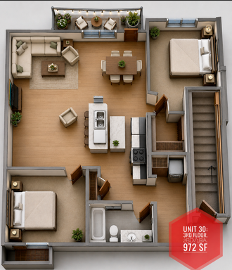 2 BD 1 BA 3rd Floor corner unit – photo 1