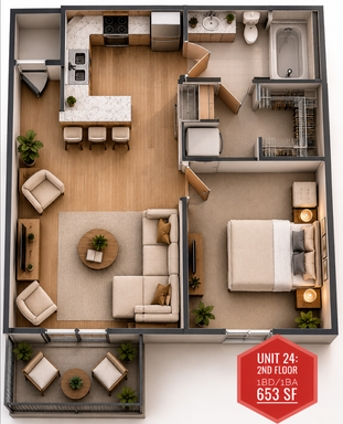 1 BD 1 BA 2nd Floor w/ woods view – photo 1