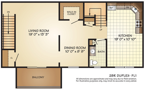 Two bedroom two level duplex apartment