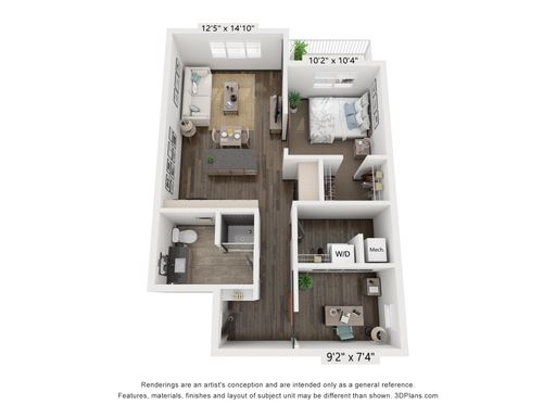 One Bedroom/One Bath + Den 2nd Floor
