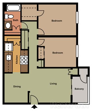 2 Bedroom Classic Style Apartment on the Patio Level with Walk-In Shower