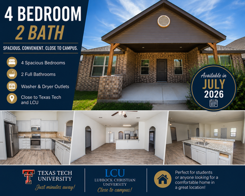 Near TTU For Rent 4 bedroom in Lubbock, TX/ Close to Texas Tech/ 4111 18th St. – photo 1