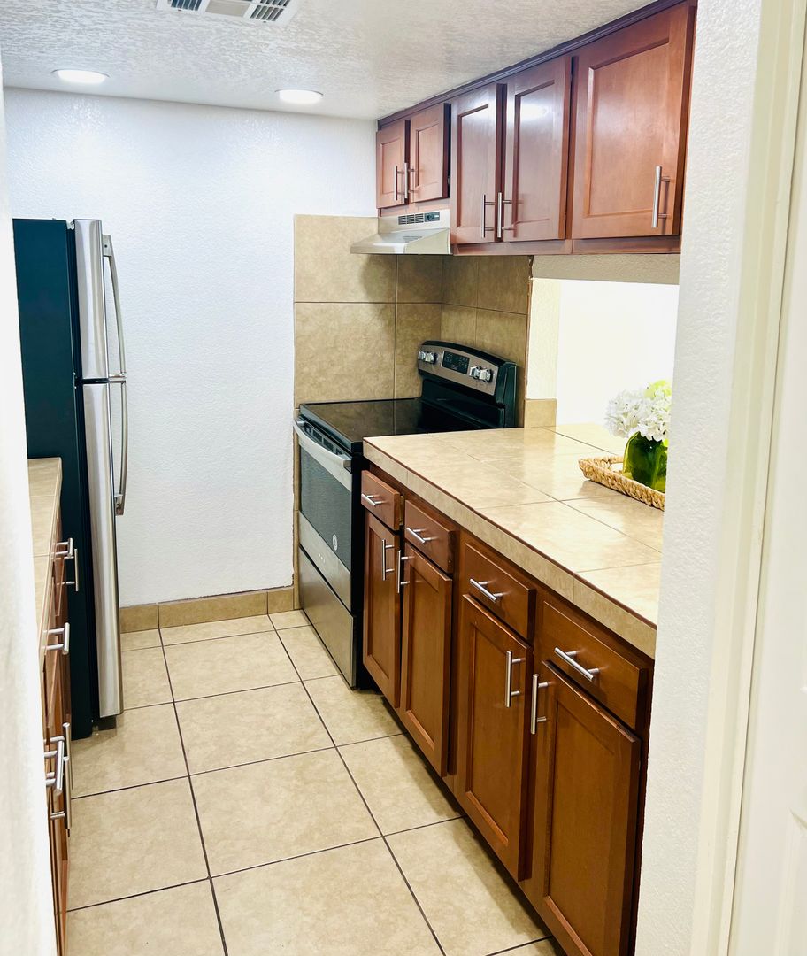 Apartment kitchen — representative home at Arcadia Flats.