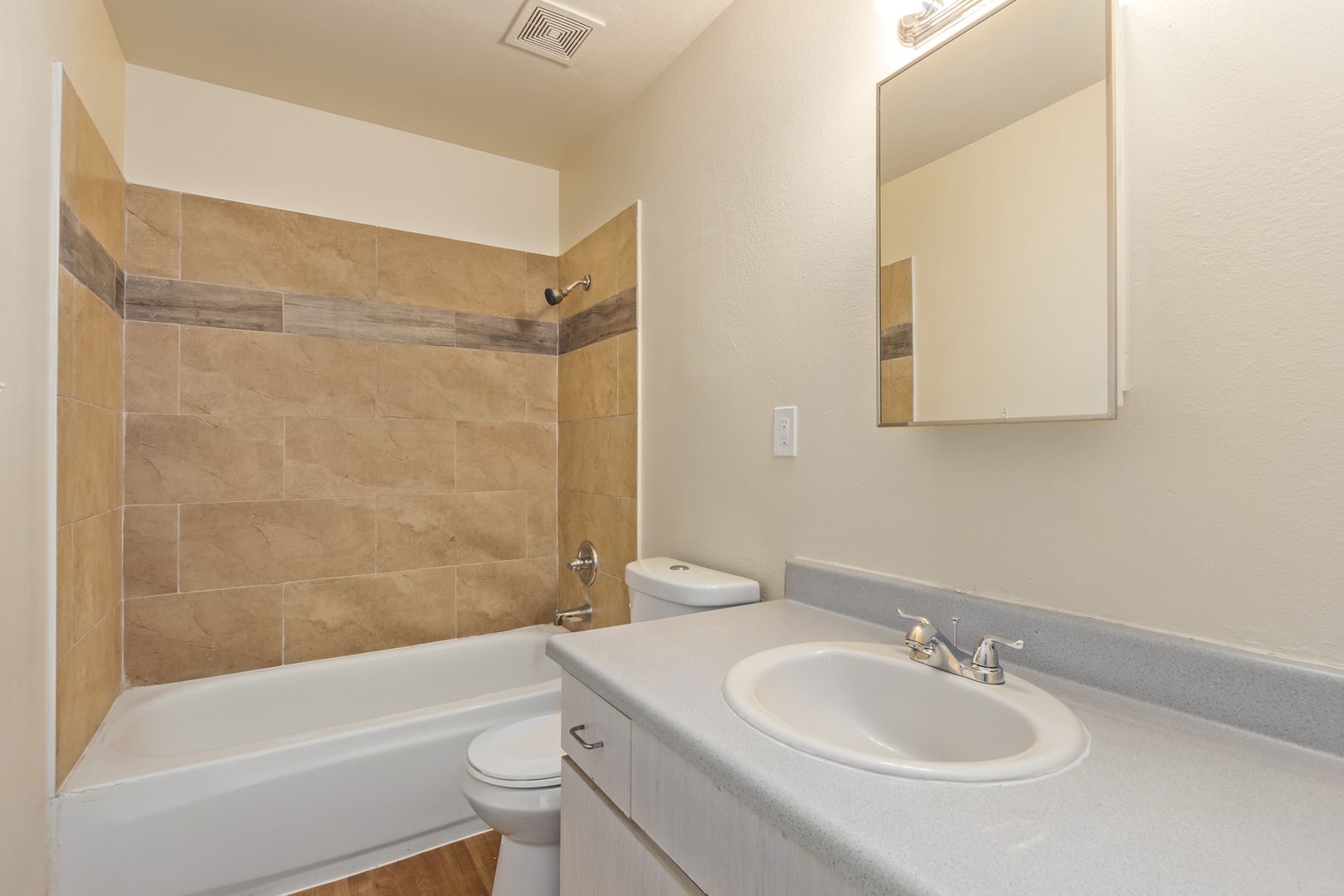 Apartment bathroom — representative home at Earll Drive Apartments.