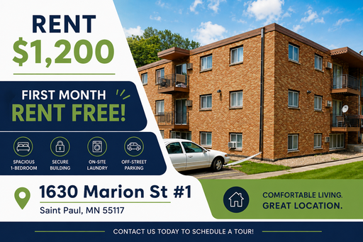 1630 Marion St #1, Saint Paul, MN 55117 Updated 2BR Apartment | $1,200/mo | Pet Friendly | Section 8 Accepted | First Month Rent Free – photo 1