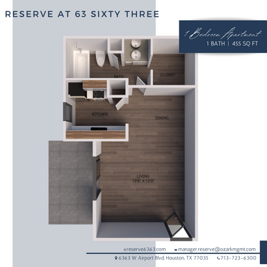 1 Bedroom Rental – 6363 W Airport Blvd - 4502, Houston, TX 77035