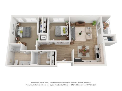 Lovely 2 bedroom, 2 bath flat with open kitchen, dual master bath sinks, and private patio or balcony! – photo 1