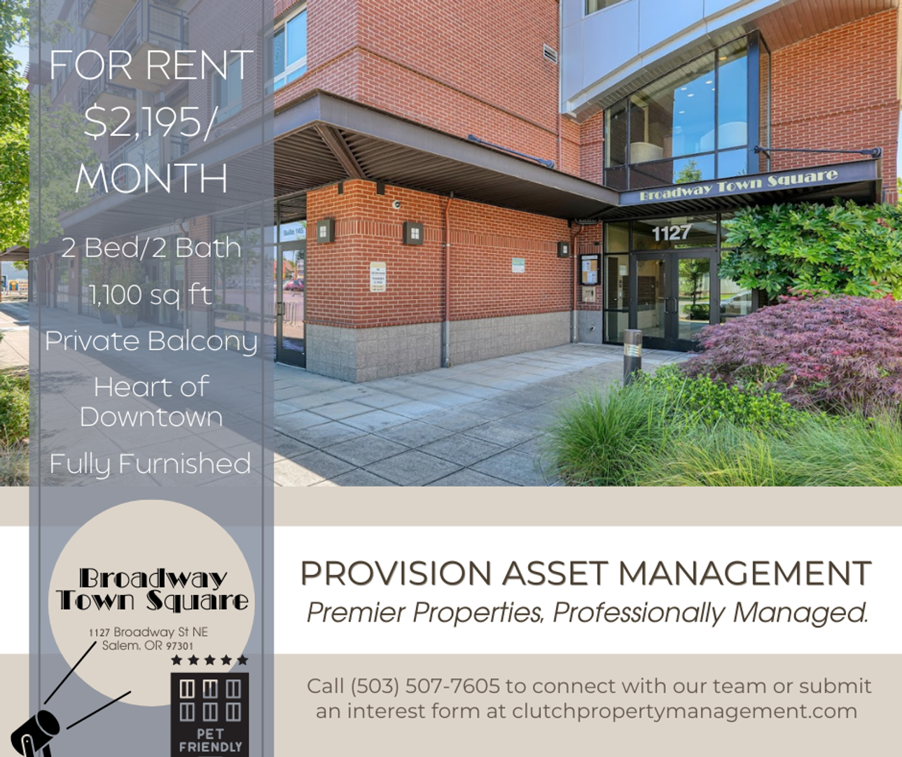 UPSCALE 2 BED/2 BATH FULLY FURNISHED APARTMENT IN SECURED, LUXURY COMPLEX IN THE HEART OF DOWNTOWN SALEM—$2,195