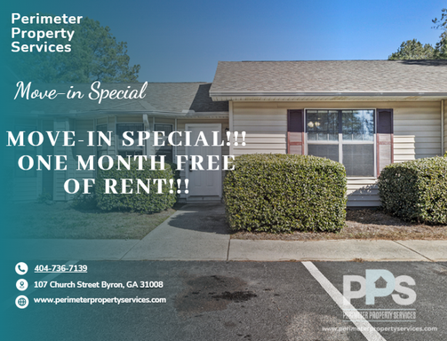 Charming 2-Bedroom/1.5 Bathroom Townhome in the Heart of Byron, GA! Do not miss out on our MOVE-IN SPECIAL!! ONE MONTH FREE OF RENT!!+ $10 Application fee!!!