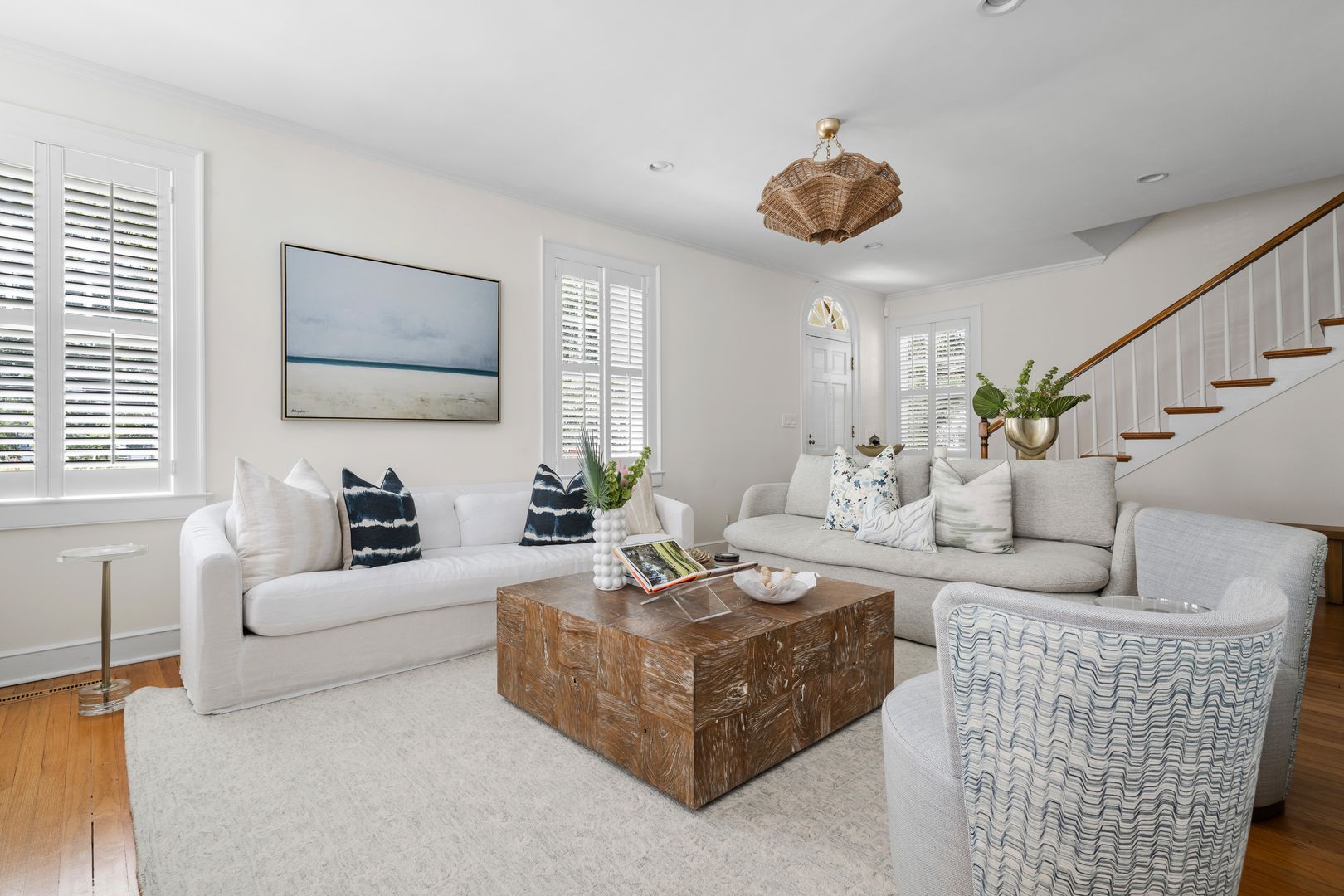 Furnished living room at The Courtyard on Ashley in downtown Charleston