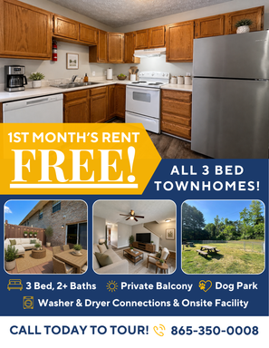 3 Bed Townhome in Jefferson City - RENT SPECIAL: 1st Month's Rent FREE!