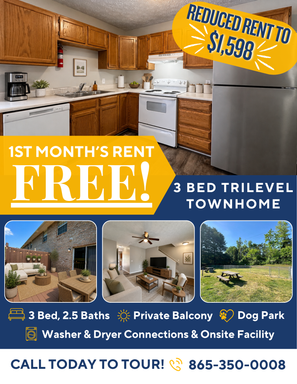 Spacious 3 Bedroom Townhome w/1st Month's Rent FREE! NEW REDUCED RATE! Lakeland Hills, Jefferson City, TN