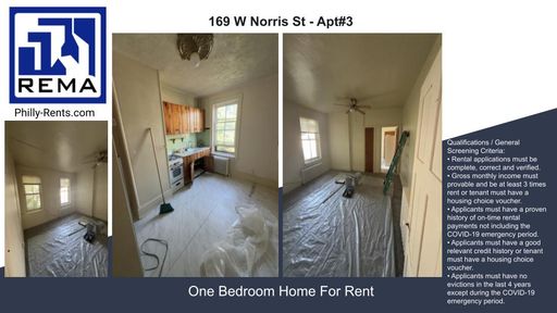 1 Bedroom Apartment – 169 W Norris St - Apt#3, Philadelphia, PA 19122