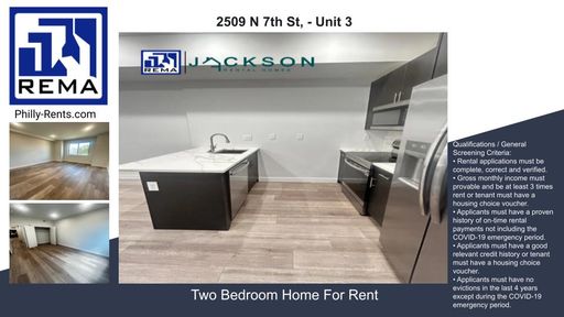 2 Bedroom Apartment – 2509 N 7th St, - Unit 3, Philadelphia, PA 19133
