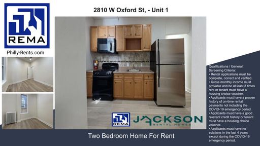2 Bedroom Apartment – 2810 W Oxford St, - Unit 1, Philadelphia, PA 19121