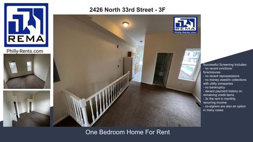 1 Bedroom Rental – 2426 North 33rd Street, 3F, Philadelphia, PA 19132