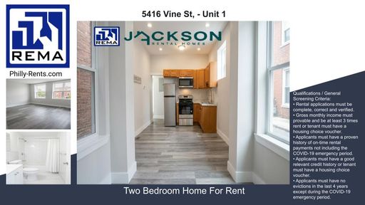 2 Bedroom Apartment – 5416 Vine St, - Unit 1, Philadelphia, PA 19139