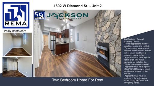 2 Bedroom Apartment – 1802 W Diamond St.  - Unit 2, Philadelphia, PA 19121