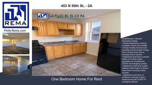 1 Bedroom Apartment – 453 N 50th St, 2A, Philadelphia, PA 19139