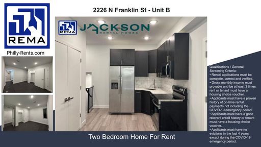 2 Bedroom Apartment – 2226 N Franklin St - Unit B, Philadelphia, PA 19133