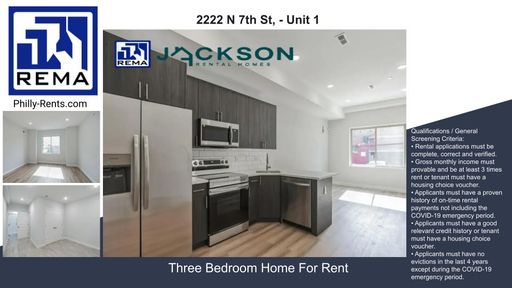3 Bedroom Apartment – 2222 N 7th St, - Unit 1, Philadelphia, PA 19133