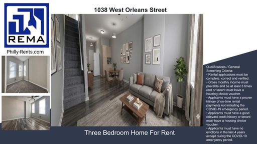 3 Bedroom Rental – 1038 West Orleans Street NLM 5/31/2026, Philadelphia, PA 19133