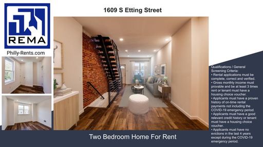 2 Bedroom Rental – 1609 S Etting Street, Philadelphia, PA 19145