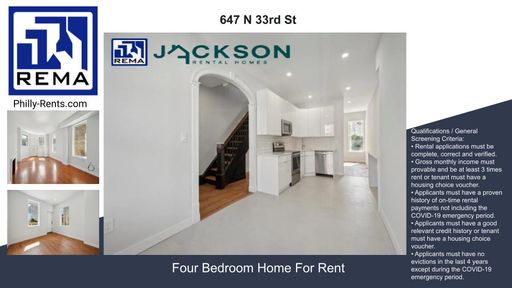 4 Bedroom House – 647 N 33rd St,, Philadelphia, PA 19104