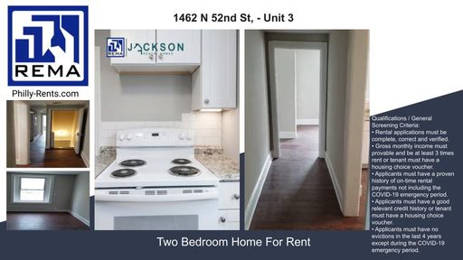 2 Bedroom Apartment – 1462 N 52nd St, - Unit 3, Philadelphia, PA 19131