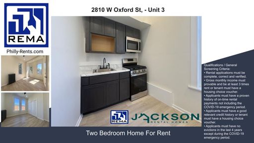 2 Bedroom Apartment – 2810 W Oxford St, - Unit 3, Philadelphia, PA 19121