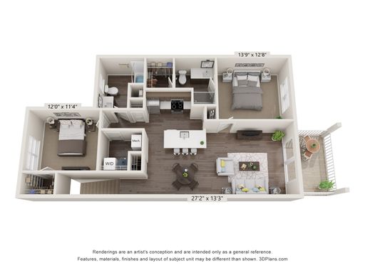 2 Bedroom 2 Bath w/o Garage - 1162