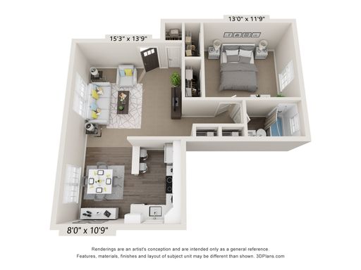 1 Bedroom 1 Bath with Nook – 633