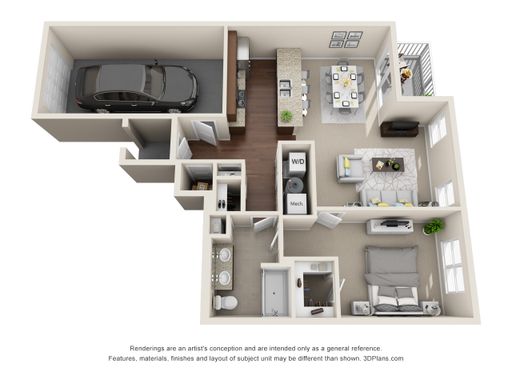 1 Bedroom 1 Bath 1st floor with Attached Garage 938
