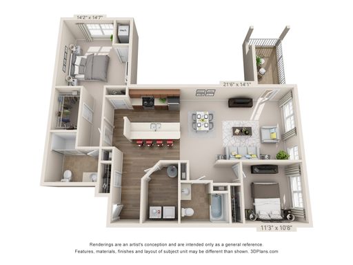 2 Bedrooms 2 Baths - 1398