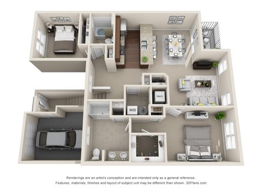 2 Bedroom 2 Bath Townhome 2nd Floor attached garage 1292
