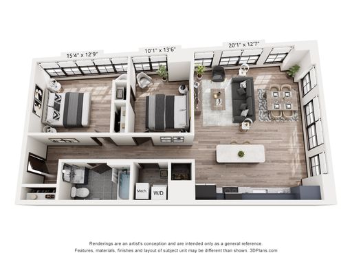 2 Bedroom 1 Bath - 1086-1140 sq. ft. – photo 1