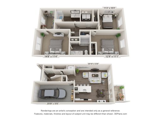 3 Bedroom 2.5 Bath Townhomes with Garage - 1443