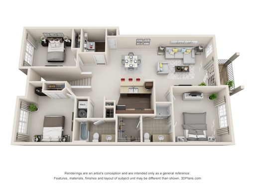 3 Bedrooms 2 Bath Second Floor with Attached Garage