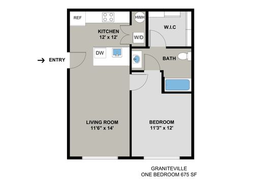 Graniteville Model - 1BR/1BA - 675SF - Buildings E + F