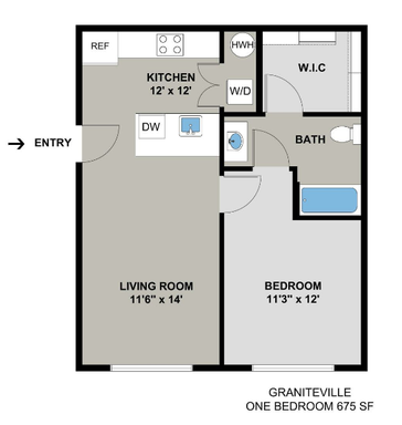 Graniteville Model - 1BR/1BA - Buildings G, H, I, J, K + L