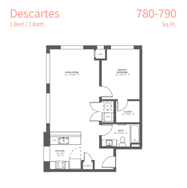 Descartes Floorplan- 1b/1ba small-786sf – photo 1