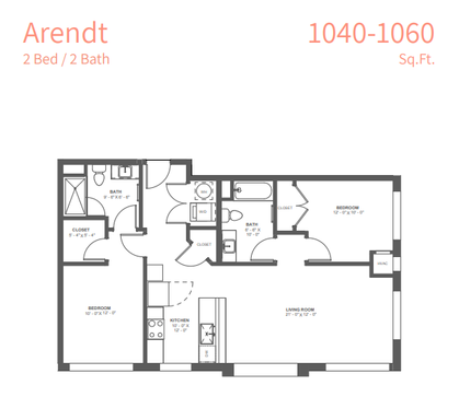 Arendt Floor Plan -1055sf-2b/2ba – photo 1