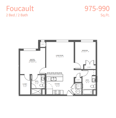 Foucault Floorplan- 2b/2ba Small-982 sf – photo 1