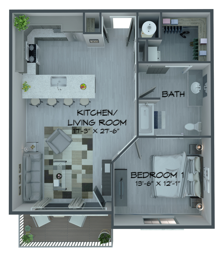 Third Floor Open Concept Flat Stainless Steel Kitchen Appliances Tile