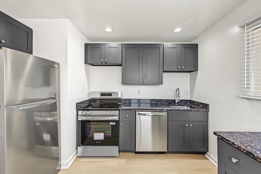 Apartment kitchen — representative home at 22nd Street Apartments — 3007.